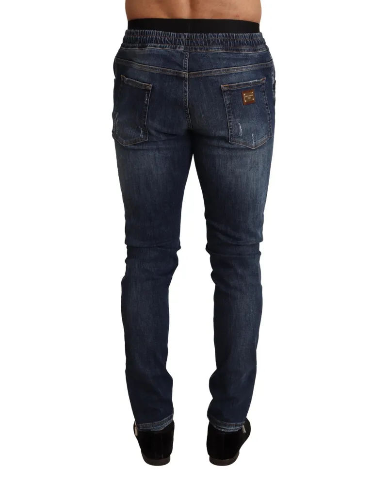 Dolce & Gabbana Men's Blue Cotton Stretch Tattered Denim Jeans Polyester Elastane Clothing Blue
