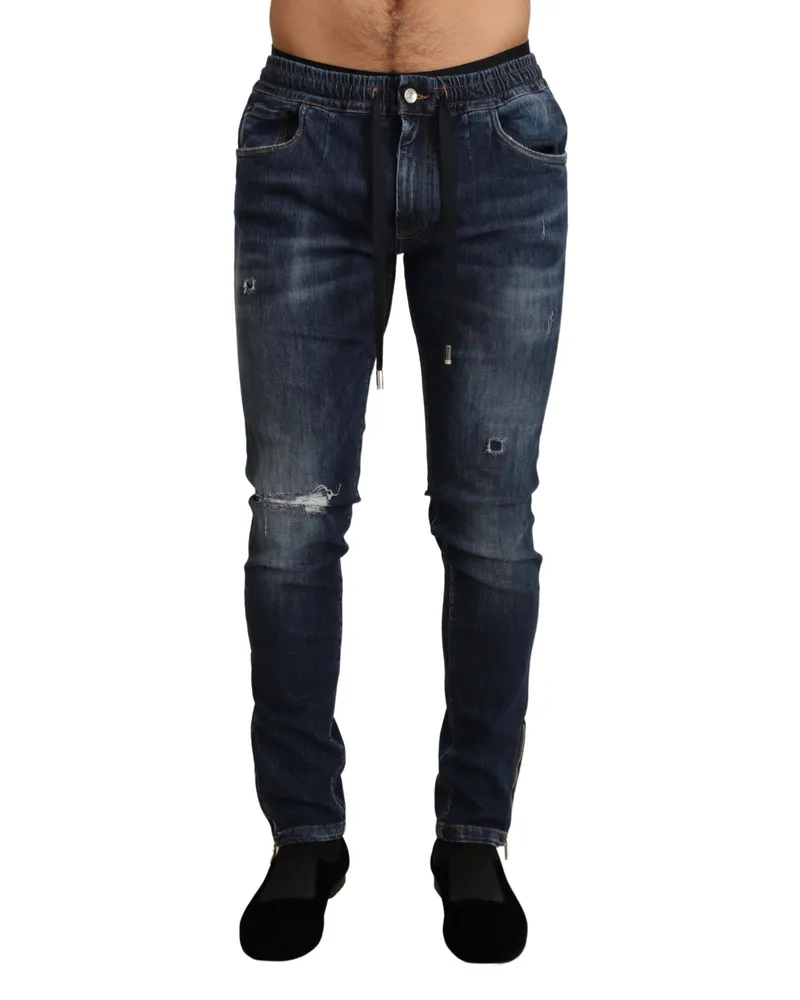 Dolce & Gabbana Distressed Cotton-Blend Jeans — Blue Blue