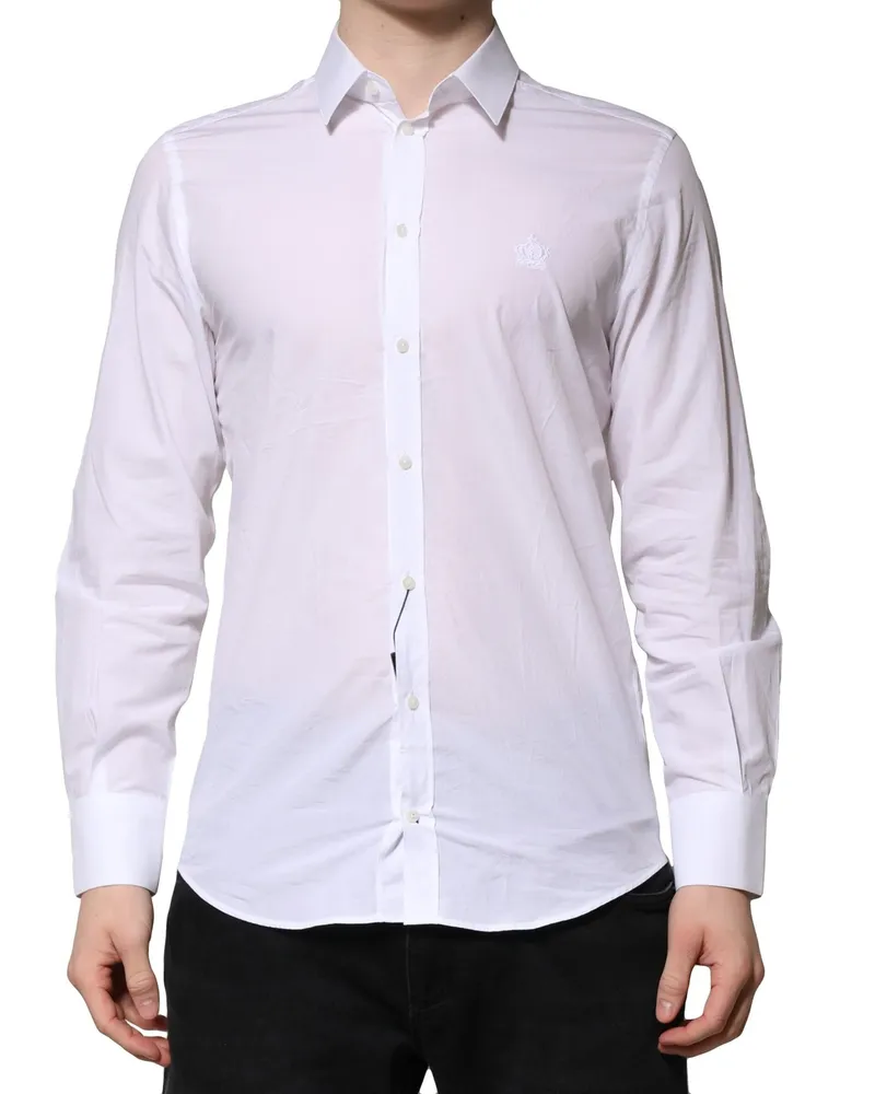 Dolce & Gabbana White Martini Long Sleeves Men Formal Shirt Cotton White