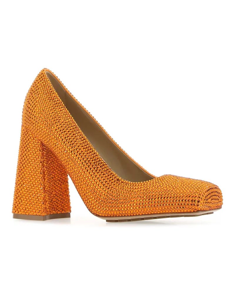 Bottega Veneta Women's Orange Leather And Rhinestones Tower Pumps 7593 Scarpe Con Tacco High Heel Shoes Orange