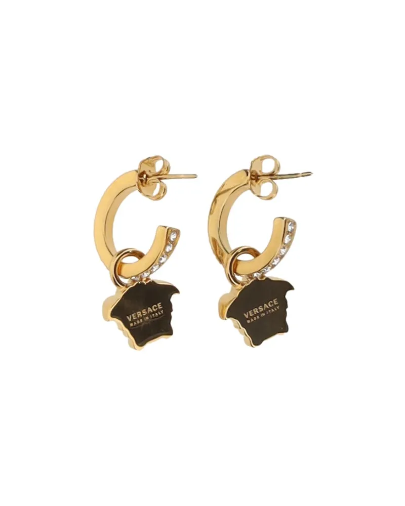 Versace Women's Medusa Head Drop Earrings  Gold Crystal Metal Metallic Metallised Gold