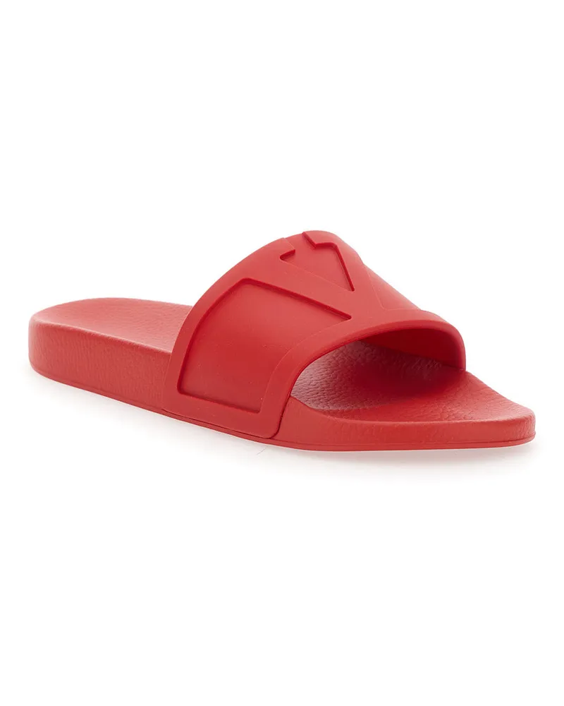 Valentino Garavani Men's Red Open Toe Sandals With Embossed Logo Rubber Red