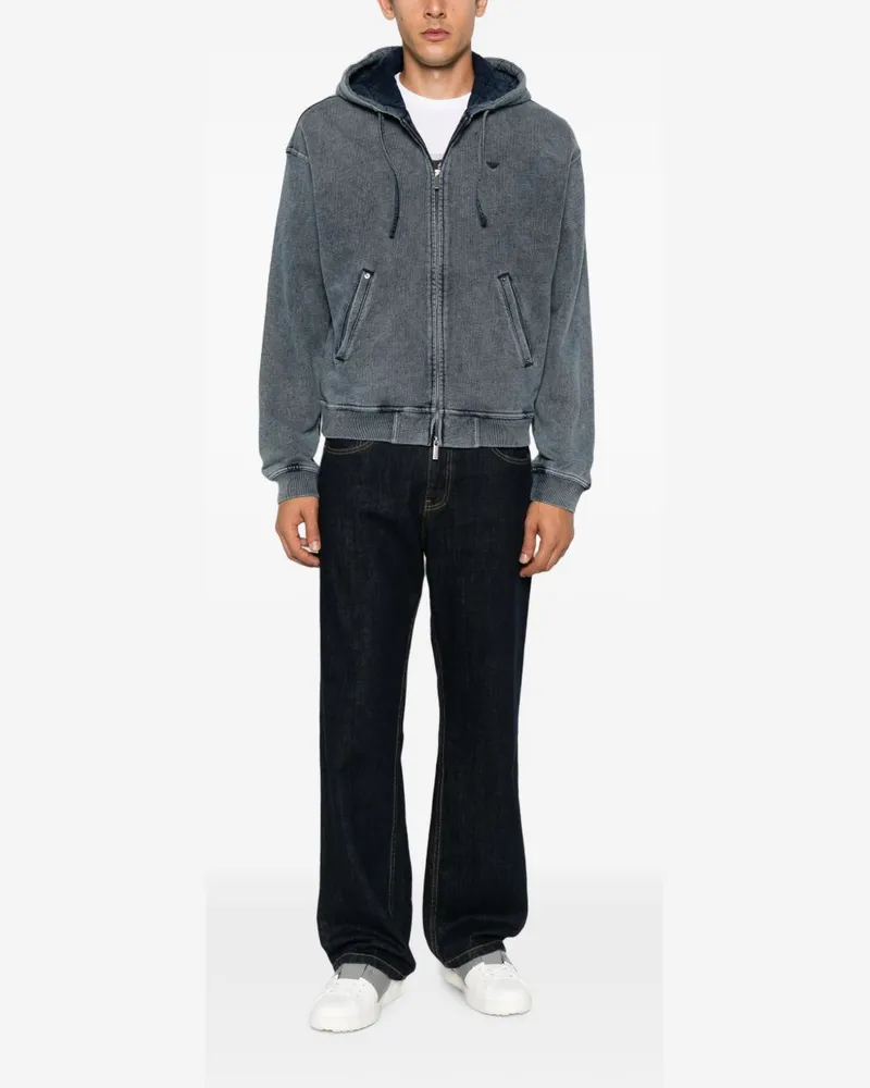 Emporio Armani Cotton-Blend Hoodie Hoodie — Gray Gray
