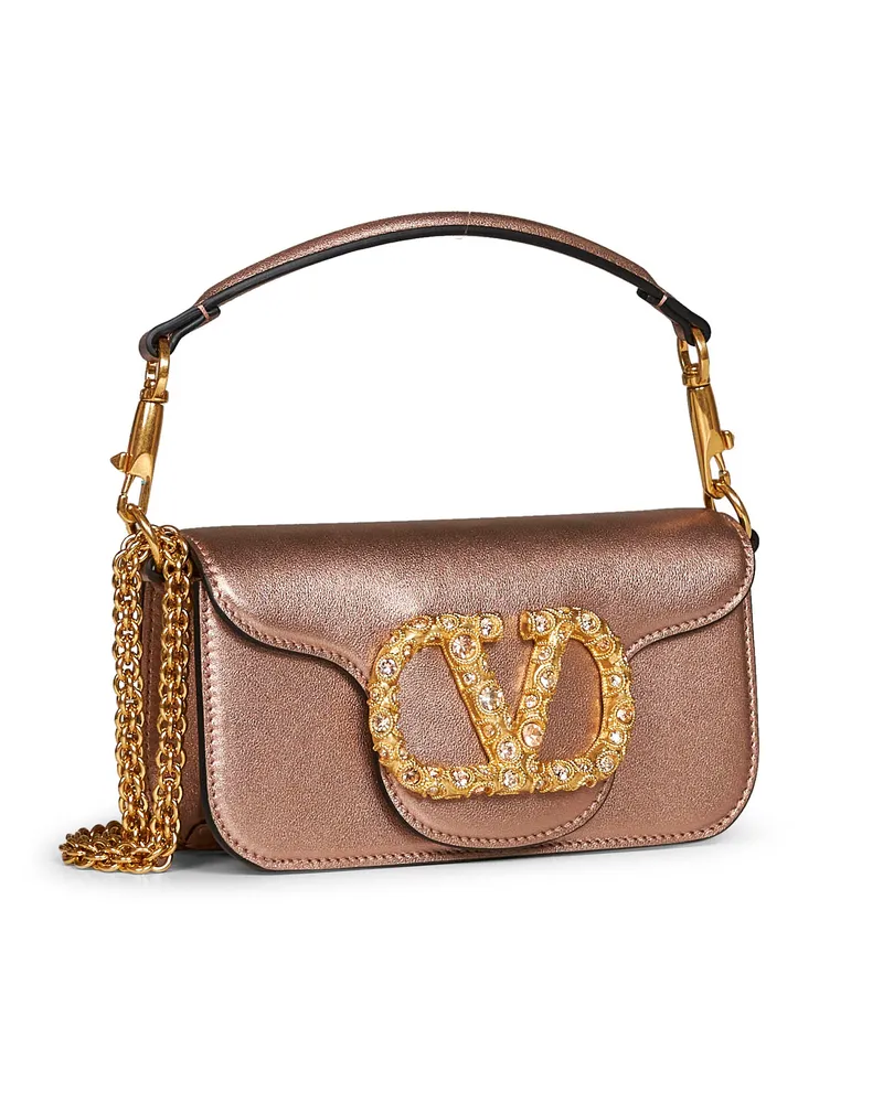 Valentino Garavani Women's Small Shoulder Bag Locò Gold Calf Leather Handbags Hand Rose