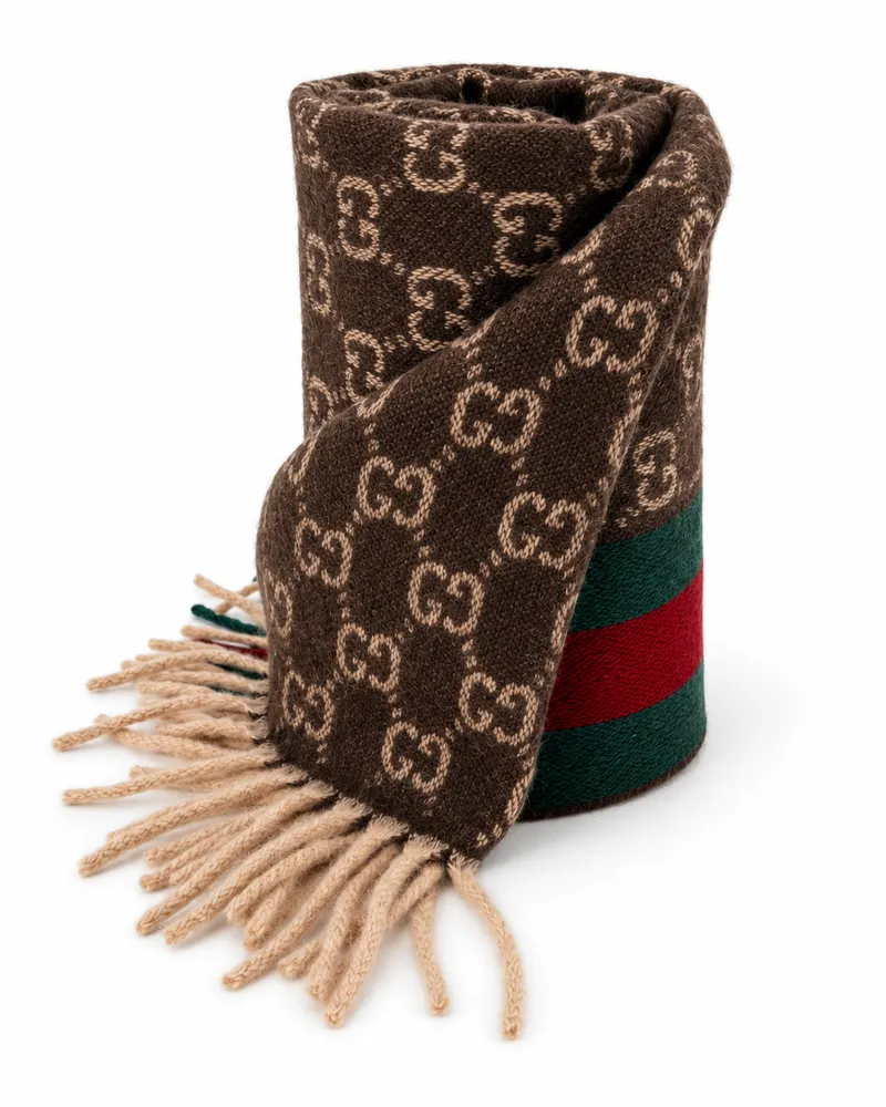 Gucci Monogram Wool and Cashmere Scarf — Brown Brown