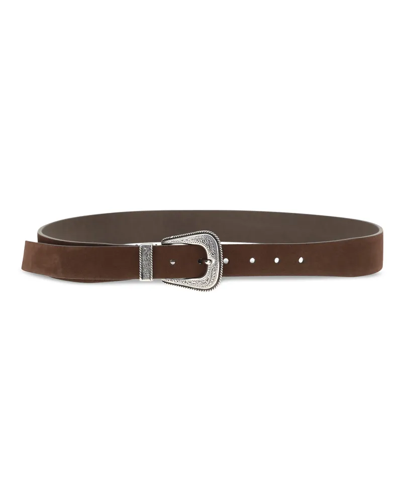 Brunello Cucinelli Suede Western Buckle Belt — Brown Brown