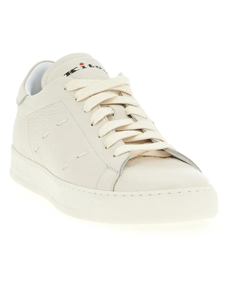 Kiton Hammered Leather Sneaker — Cream Cream