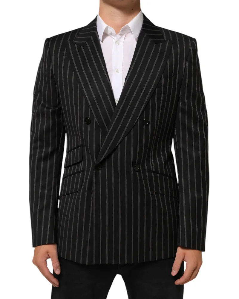 Dolce & Gabbana Men's Black Stripes Sicilia 1 Button Suit Blazer Co+wo Black