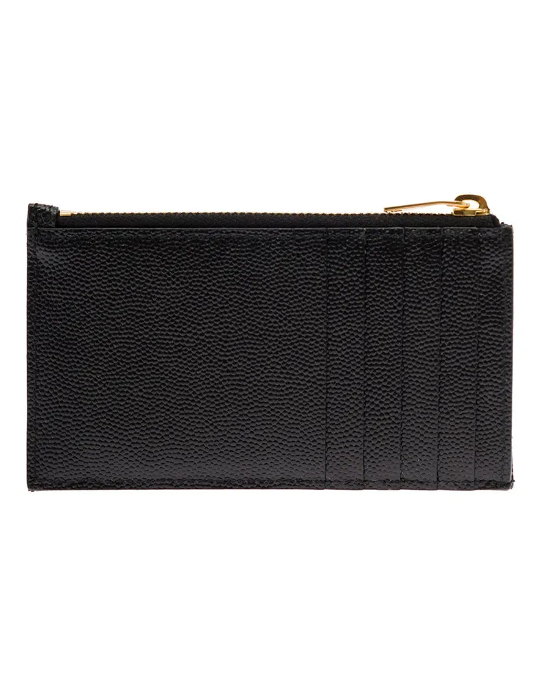Saint Laurent Women's Card Holder Cassandre Crocodile-Embossed Leather Black Calfskin Accessory Black