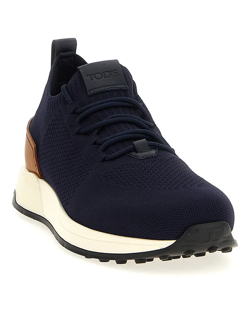 TOD'S Technical Knit with Leather Trim Sneaker — Navy Navy