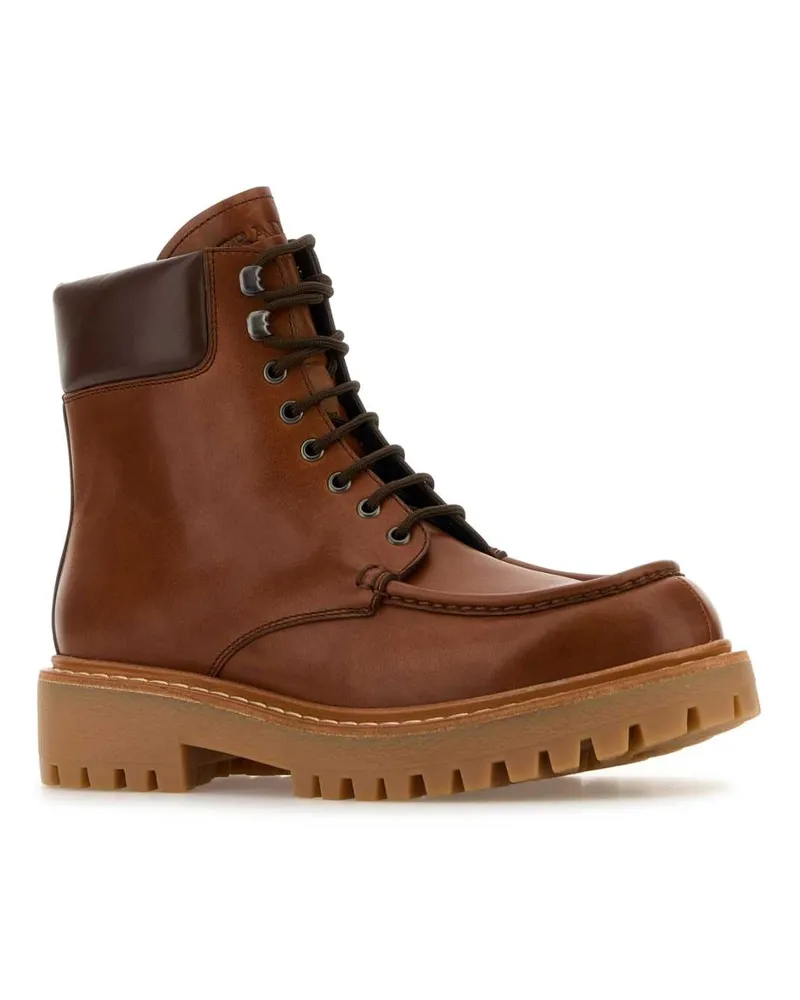 Prada Men's Caramel Leather Ankle Boots Cognac Vitello Stivali Brown
