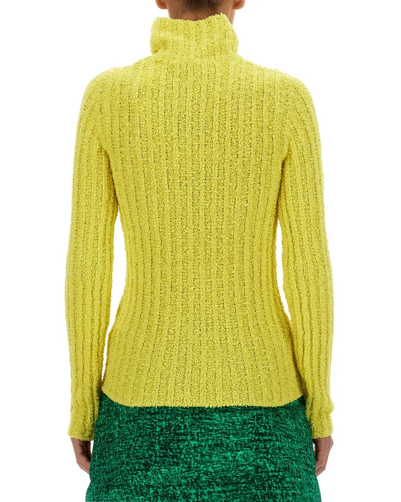 Moncler Zipper-Collar Jersey Sweater — Yellow Yellow