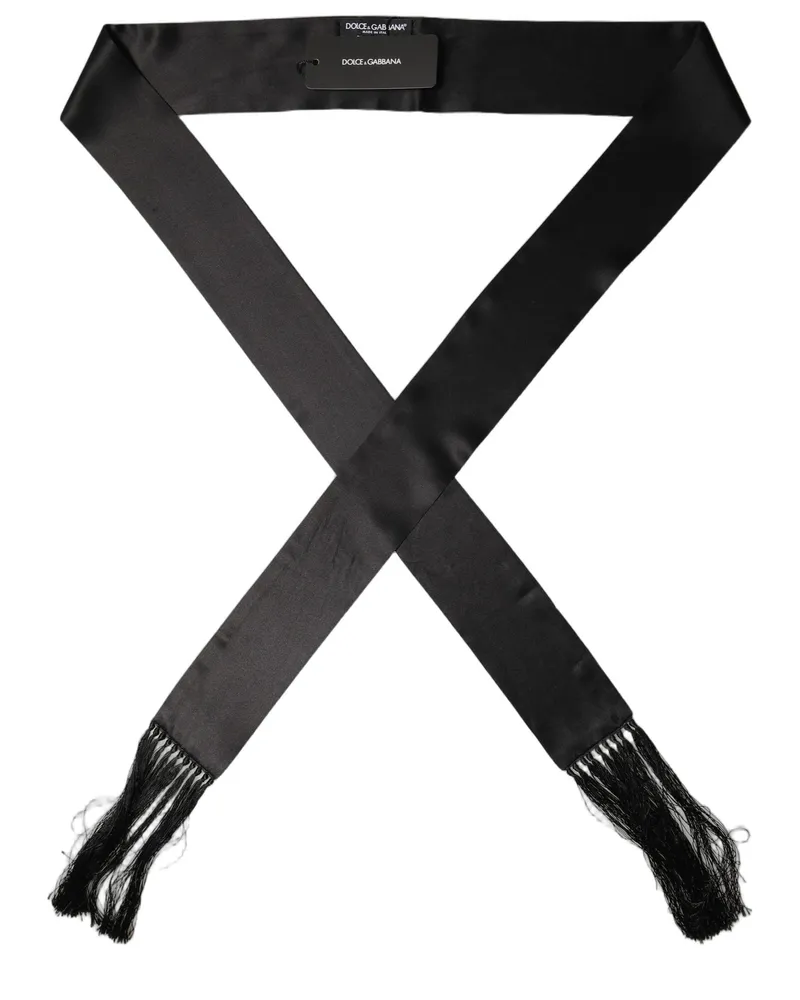 Dolce & Gabbana Satin-Silk Fringed Scarf — Black Black