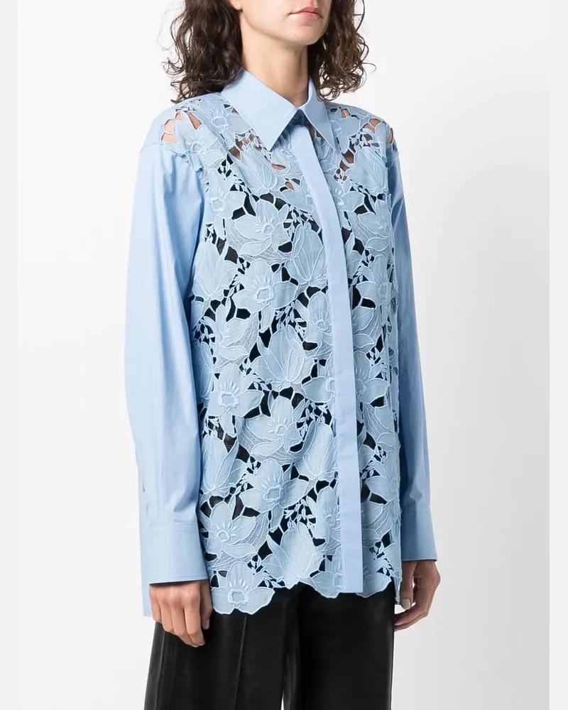 Valentino Garavani Women's Garavani Long-Sleeve Lace Shirt Blue Blue