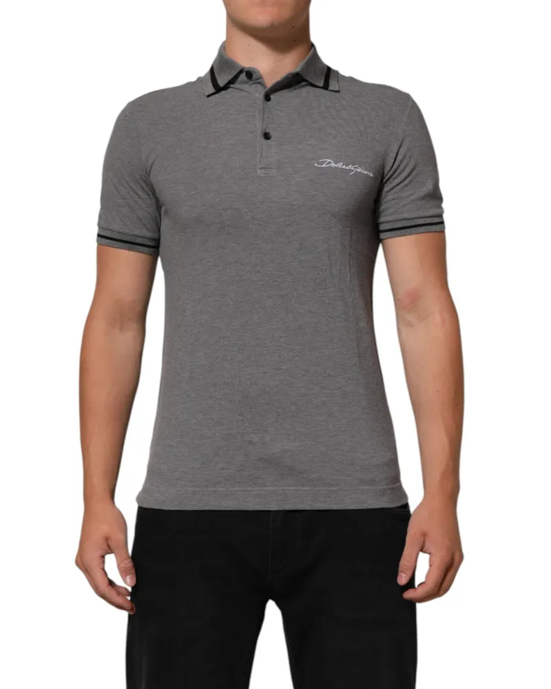 Dolce & Gabbana Men's Logo-Embroidered Cotton Polo Gray Gray
