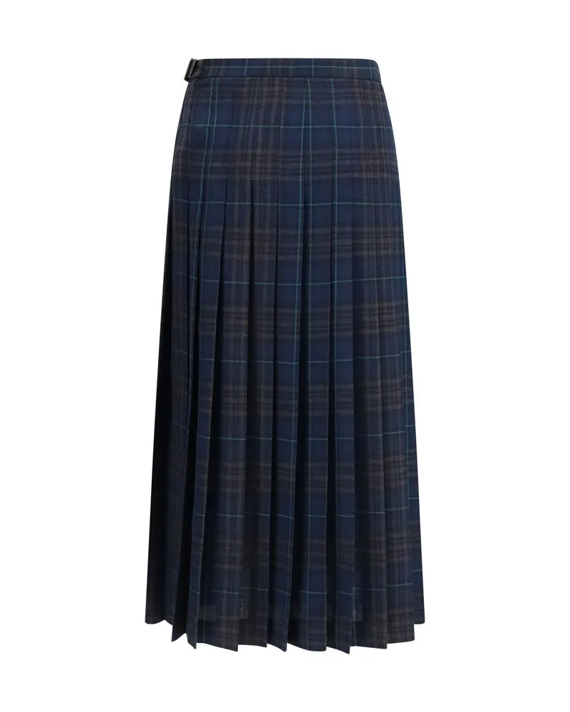 Burberry Check Wool-Blend Pleated Skirt — Blue Blue