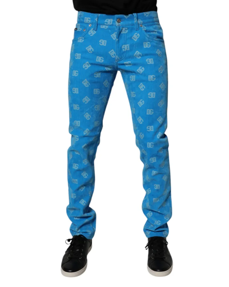 Dolce & Gabbana Men's Blue Logo Monogram Cotton Skinny Denim Jeans Clothing Blue