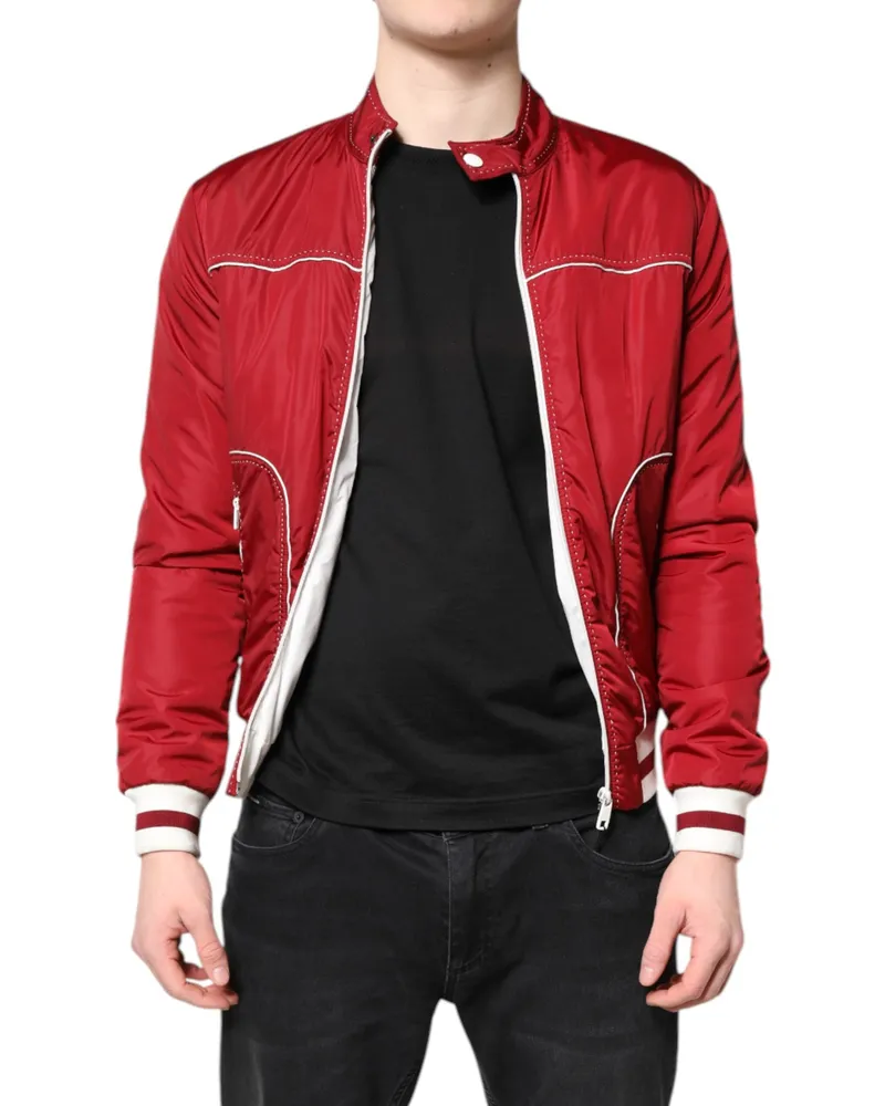 Dolce & Gabbana Red White Nylon Full Zip Men Bomber Jacket Clothing Red