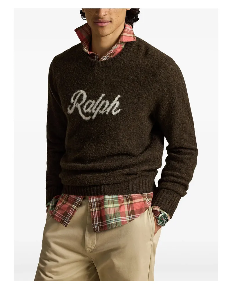 Ralph Lauren Logo Intarsia-Knit Sweater — Brown Brown