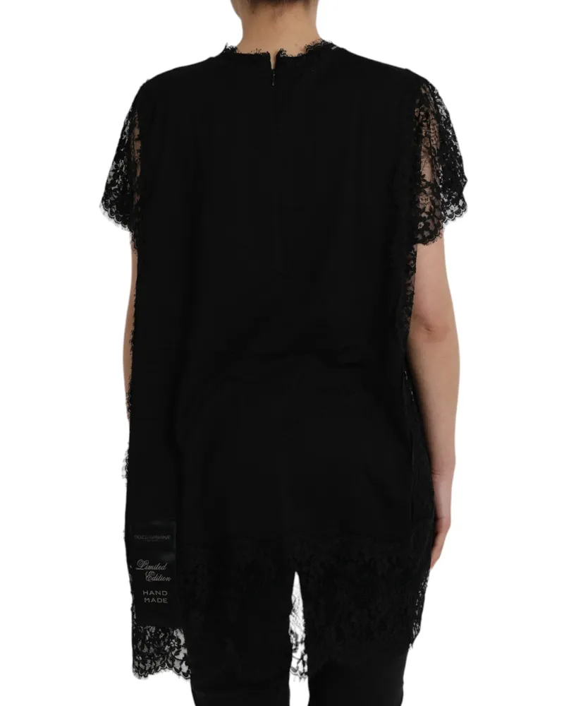 Dolce & Gabbana Women's Black Sacred Heart Print Cotton Lace T-Shirt Nylon Black