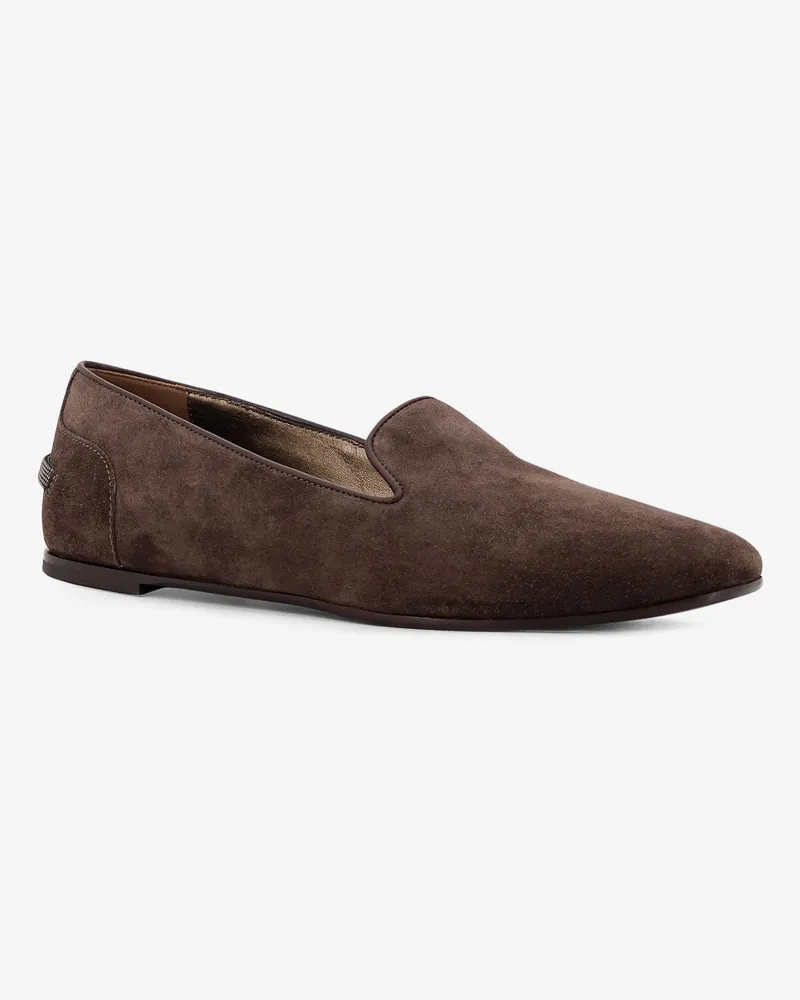 Brunello Cucinelli Women's Loafers Monili Brown Suede Brown