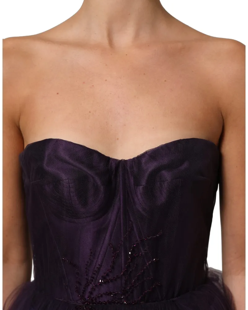 Dolce & Gabbana Women's Purple Tiered Tulle Silk Long Gown Dress Nylon Purple