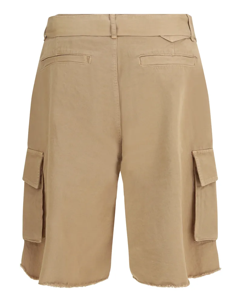 Laneus Men's Belted Button Cargo Shorts Cammello-Camel Cotton Bermuda Cammello/camel Beige