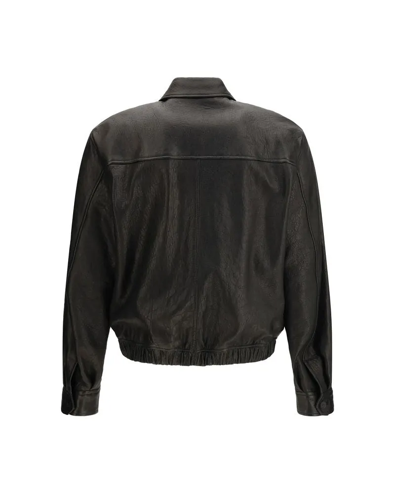 Saint Laurent Men's Black Lamb Ovis Aries Leather Jacket Clothing Black