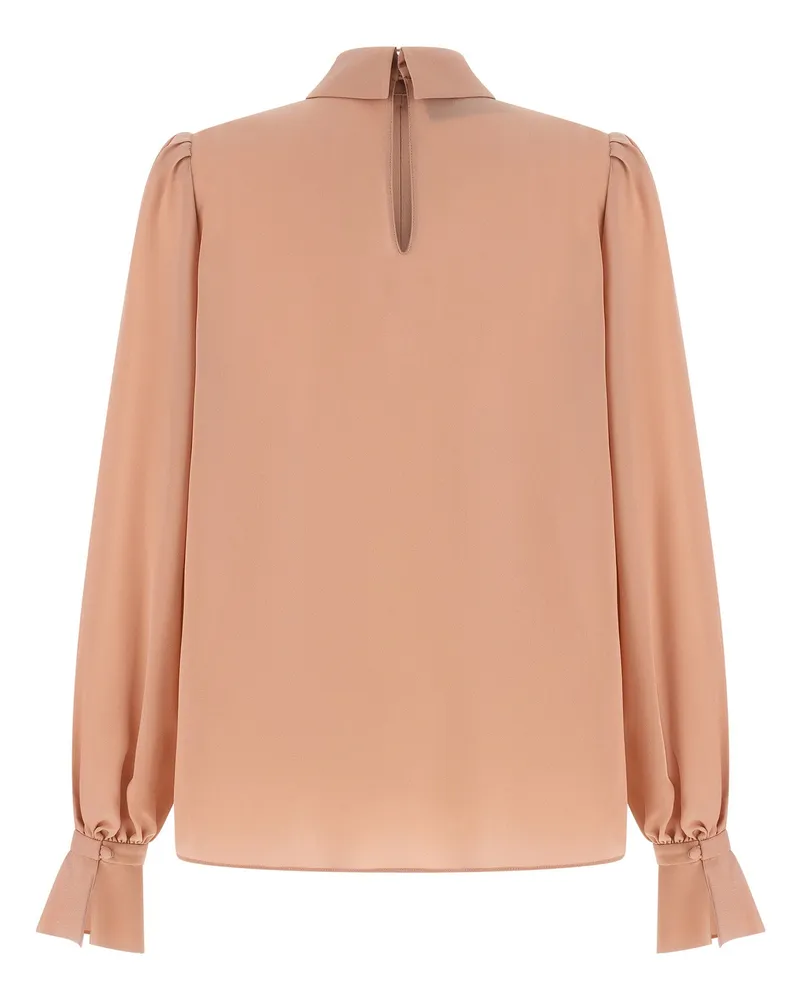 Valentino Garavani Crêpe with Bow Neckline Blouse — Beige Beige