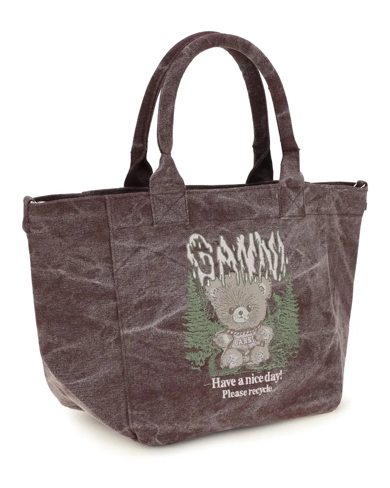 Ganni Soft Teddy-Effect Cotton Tote Bag — Brown Brown