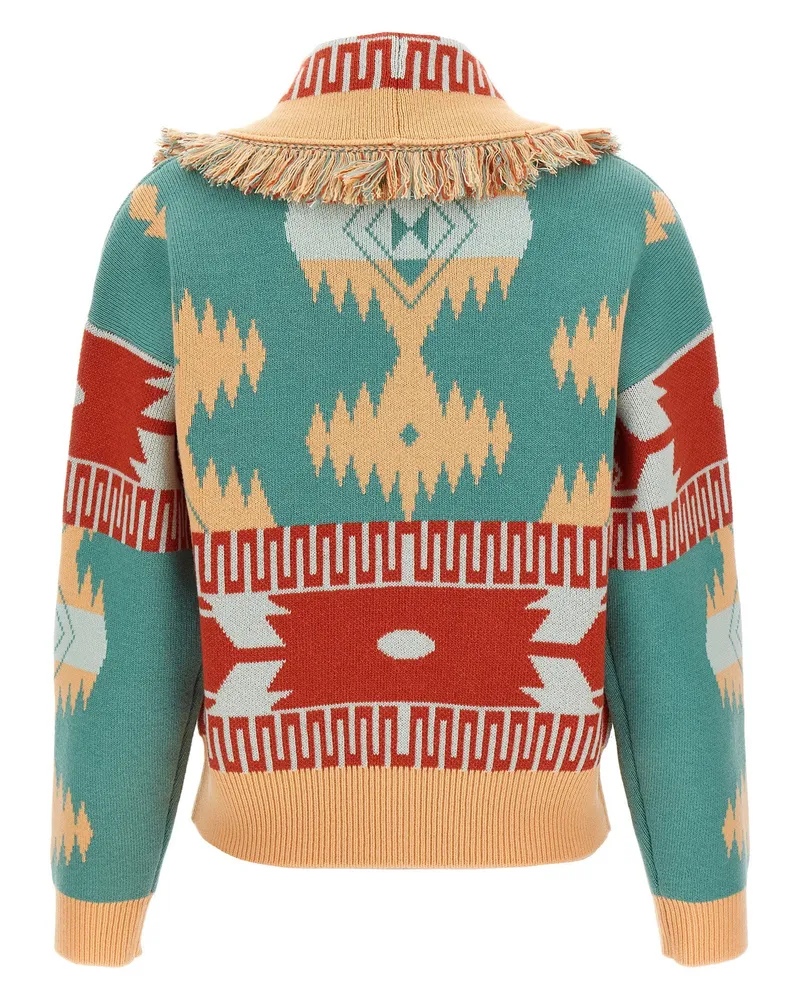 Alanui Jacquard Wool-Cashmere Cardigan — Teal Teal