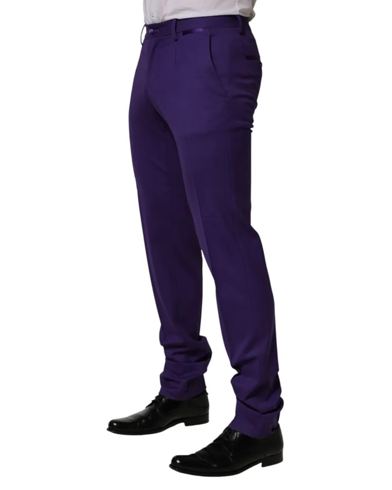 Dolce & Gabbana Men Wool-Blend Dress Trousers Purple Silk Elastane Purple