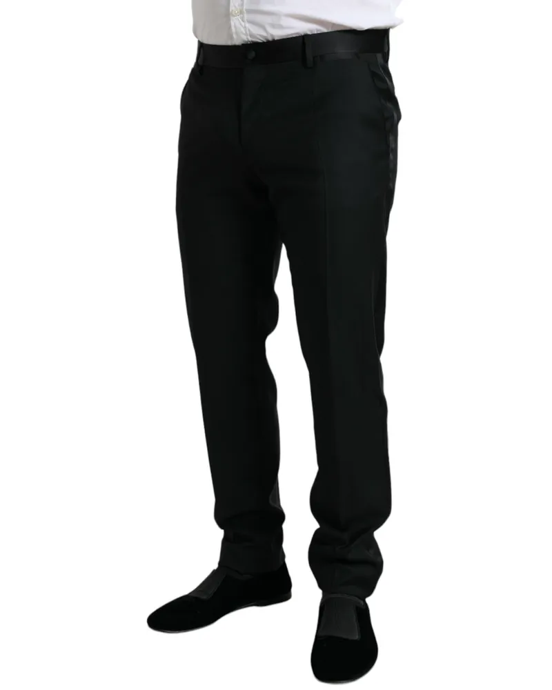 Dolce & Gabbana Men's Black Wool Slim Fit Formal Trouser Dress Pants Virgin Silk Polyester Black