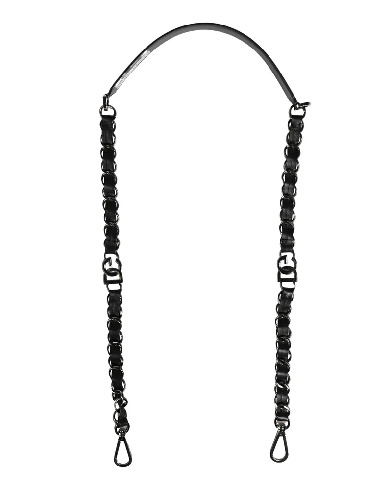 Dolce & Gabbana Women's Black Leather Silver Chain Bag Accessory Shoulder Strap Real Brass Zamak Calf Black
