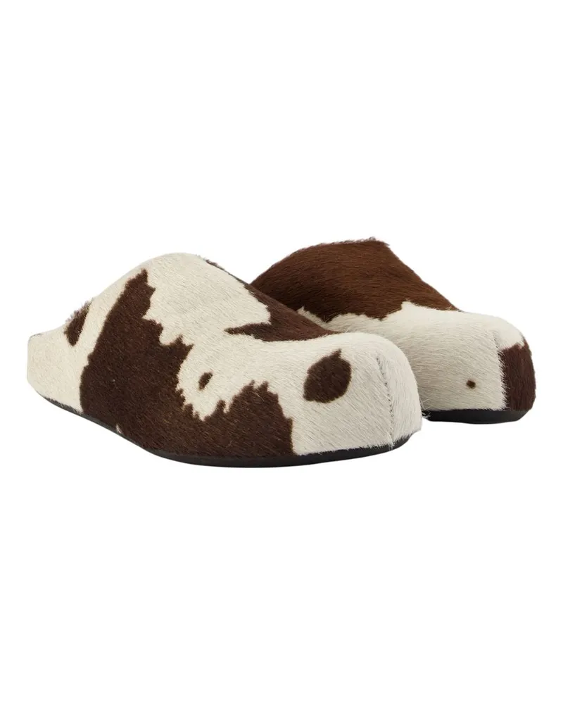 Marni Women's Fussbett Mules -  Leather White-Brown Calfskin Shoes Flat-Shoes Multicolor