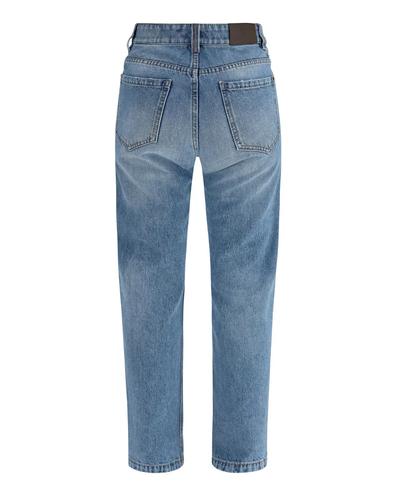 Brunello Cucinelli Women's Retro Denim Pants With Monili C9012 Cotton Jean Blue