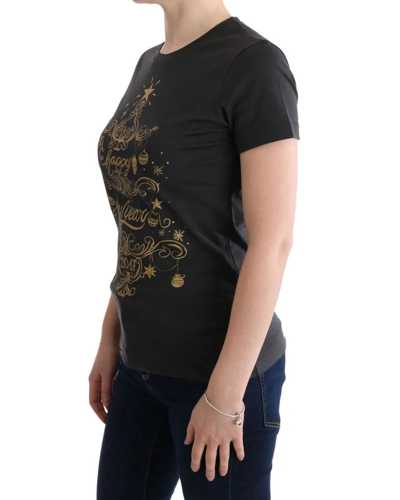 Dolce & Gabbana Women Gray Cotton 2017 Motive T-Shirt Black