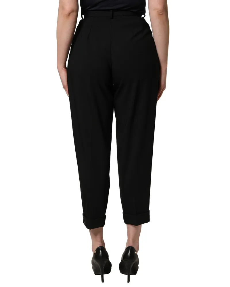 Dolce & Gabbana Women's Black Wool High Waist Cropped Trouser Pants Virgin Elastane Black