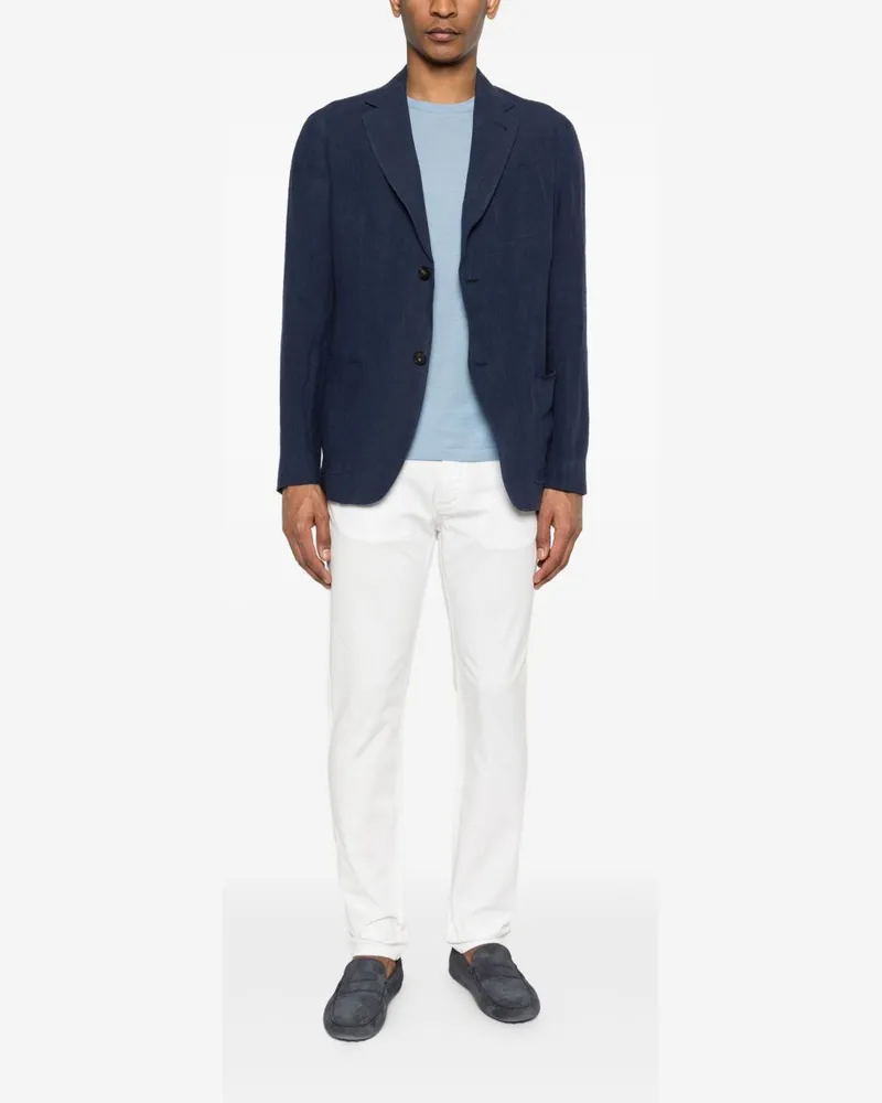 Emporio Armani Structured Linen Blazer — Navy Navy