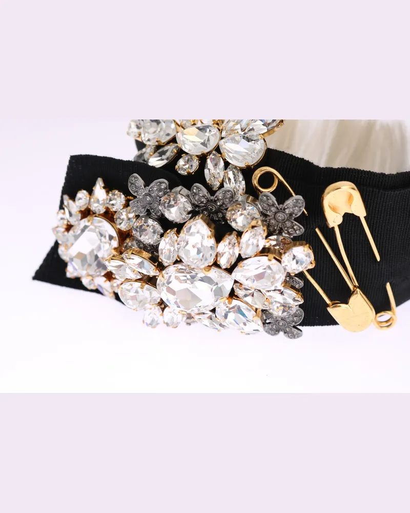 Dolce & Gabbana Women's Black Crystal White Hair Parrucchiera Headband Diadem Acrylic Accessory Black