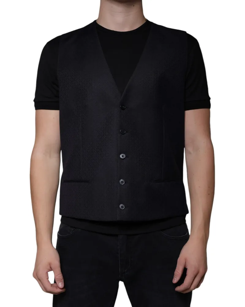 Dolce & Gabbana Men's Black Wool Waistcoat Dress Formal Vest Mohair Black