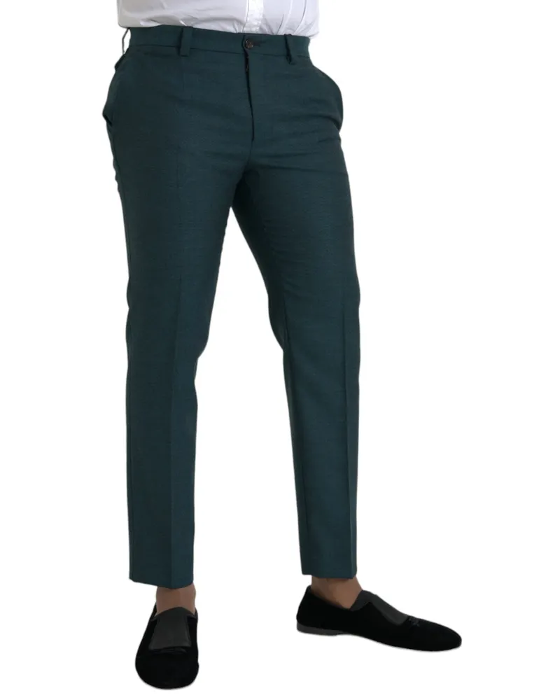 Dolce & Gabbana Men's Green Wool Skinny Slim Dress Pants Dark Virgin Green