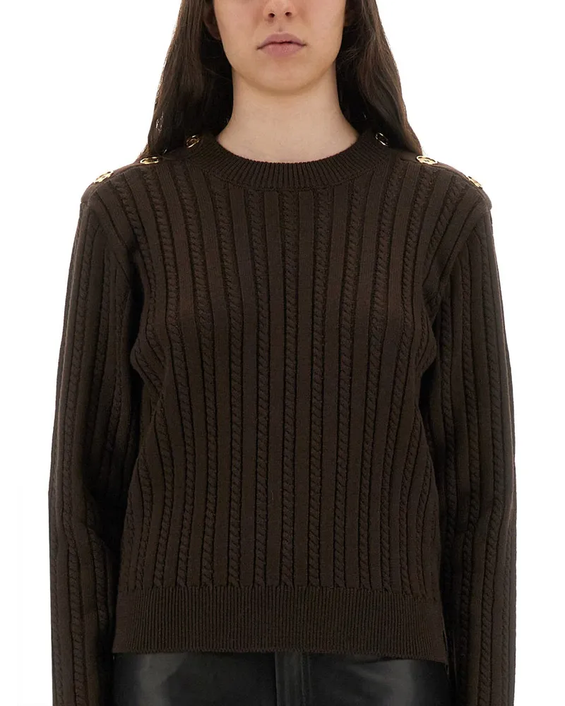 Golden Goose Virgin Wool Button-Detail Sweater — Brown Brown