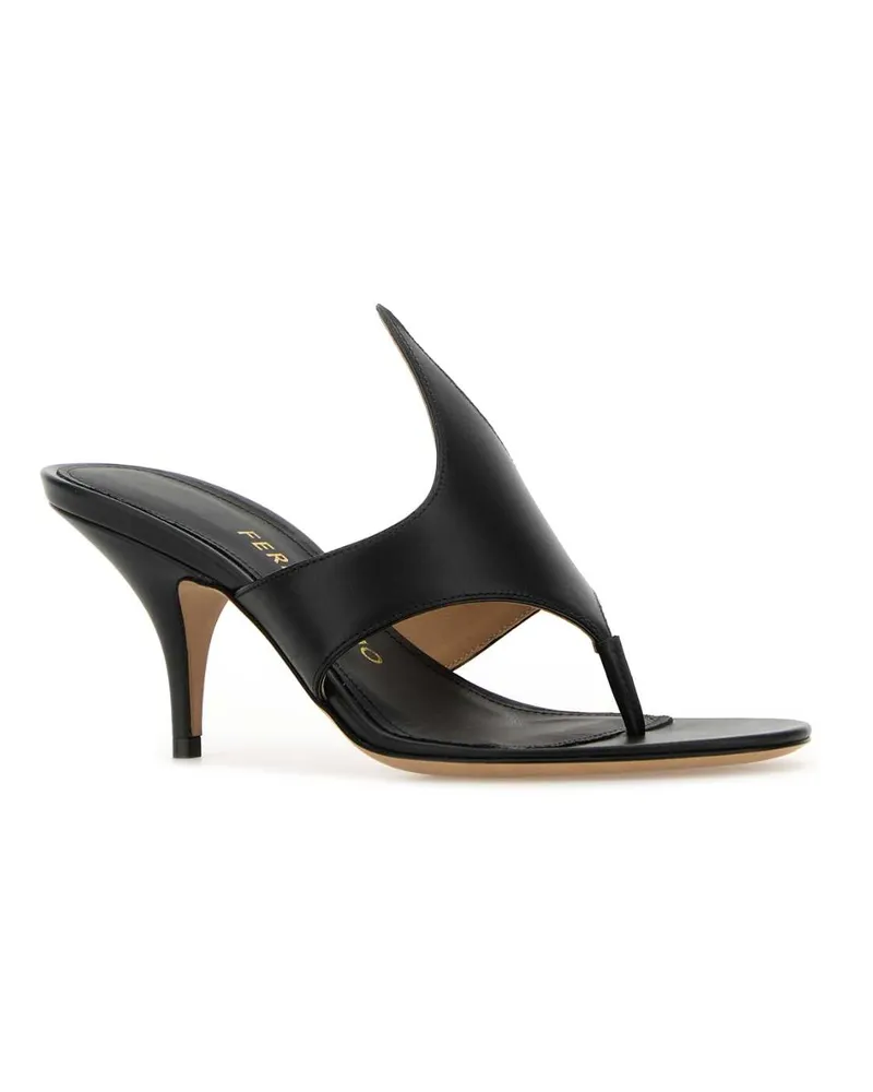 Ferragamo Women's Black Leather Lyrai Thong Mules Nerbisner Sandali Sandal Black