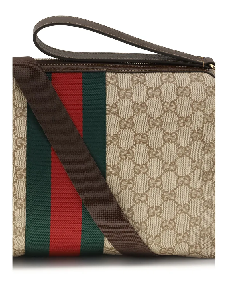 Gucci Men's Shoulder Bag Gg Coated Canvas Web Stripe Beige Fabric Beige