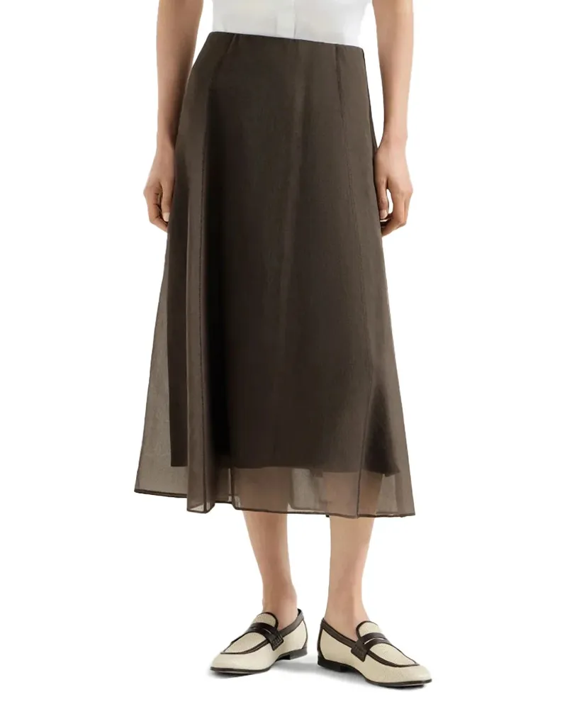 Brunello Cucinelli Crispy Silk Circle Skirt — Brown Brown