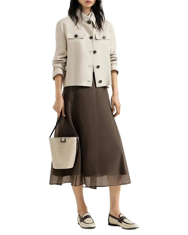 Brunello Cucinelli Crispy Silk Circle Skirt — Brown Brown
