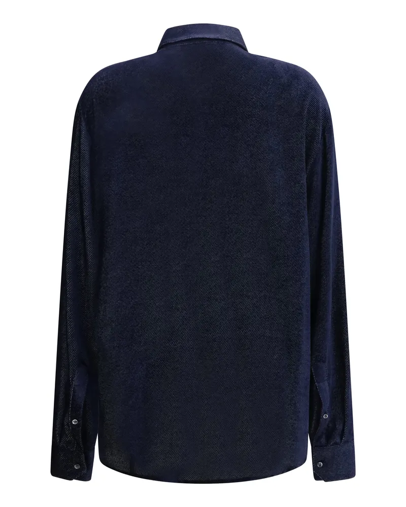Giorgio Armani Men's Silk Blend Devoré Velvet Twill Shirt Peacoat Silk; Viscose Navy