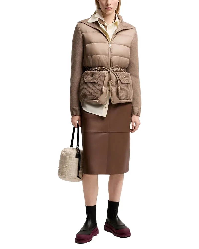 Moncler Wool-Cashmere Blend Down-Padded Cardigan — Beige Beige
