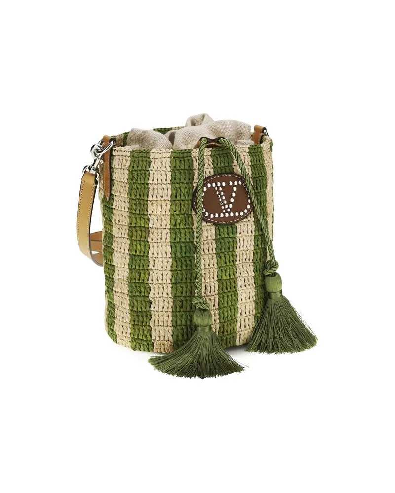 Valentino Garavani Women's Bicolor Raffia Backet Bag Green